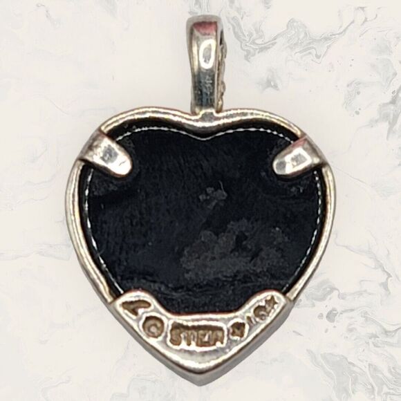 Landstroms Black Hills Gold Heart Pendant Sterling 10K Black Onyx Charm VTG Gift - Picture 4 of 5